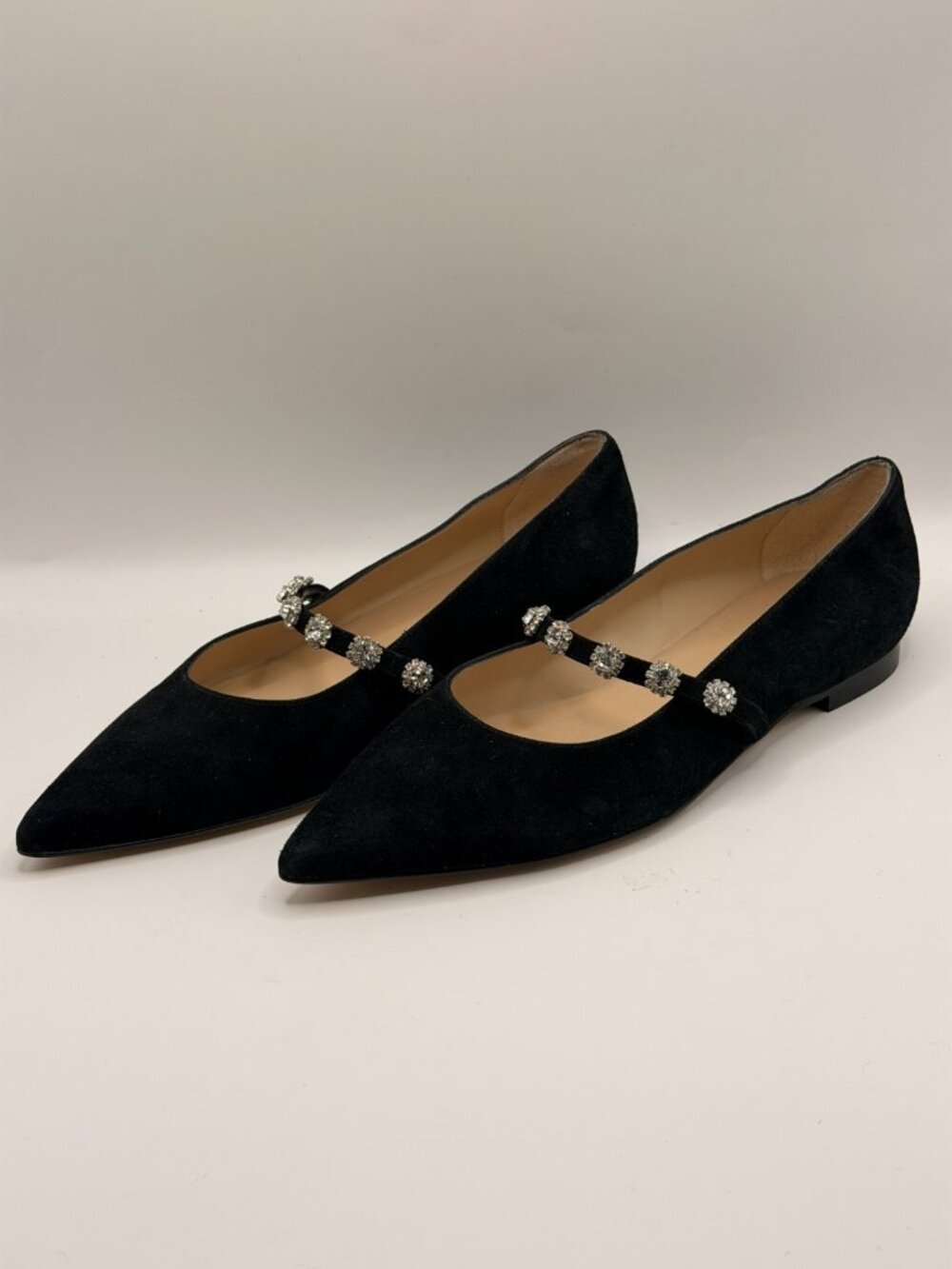 Stuart Weitzman Women Justina Black Pointy Toe Mary Jane Flat Sz 8.5